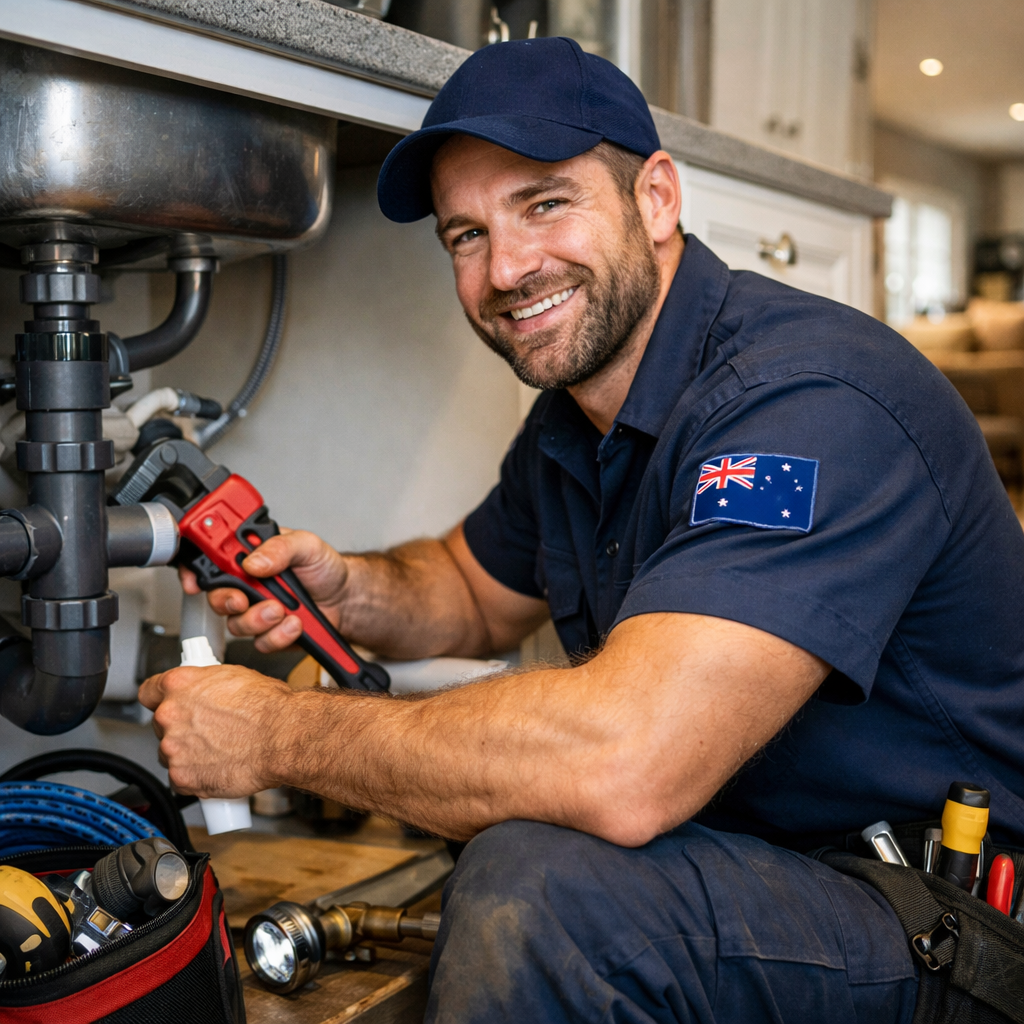 Australian tradesperson taking important business call